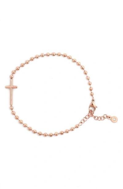 Knotty Cross Beaded Charm Bracelet In Rose Gold