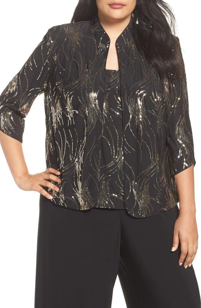 Alex Evenings Sequined Twinset In Black/silver