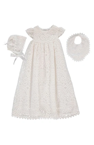 Carriage Boutique Babies' 4-piece All Lace Christening Set With Bonnet & Bib In Off White
