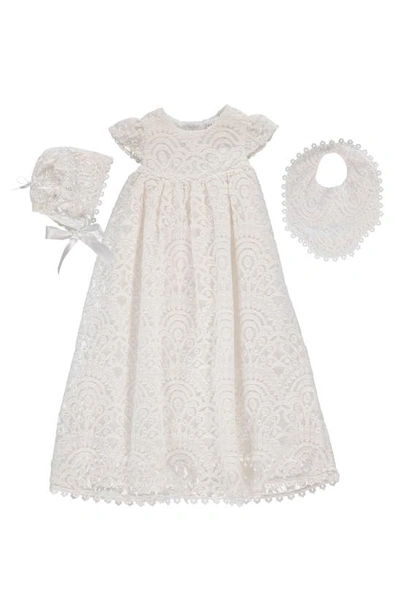 Carriage Boutique Babies'  4-piece All Lace Christening Set With Bonnet & Bib In Off White