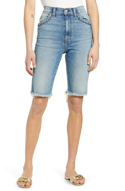 7 For All Mankind High Waist Cutouff Denim Bermuda Shorts In Rose Ave