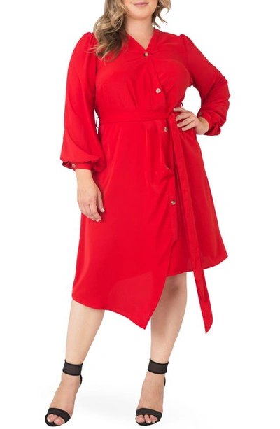 Standards & Practices Asymmetrical Long Sleeve Shirtdress In Cherry