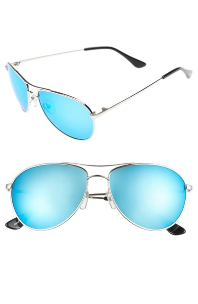 Brightside Orville 58mm Mirrored Aviator Sunglasses In Silver/ Blue Mirror