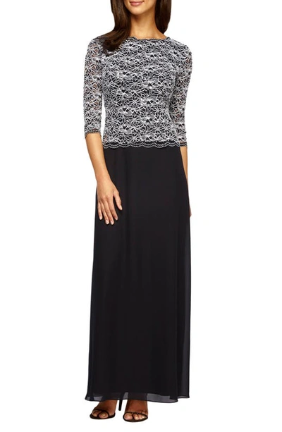 Alex Evenings Mock Two-piece A-line Gown In Black/white