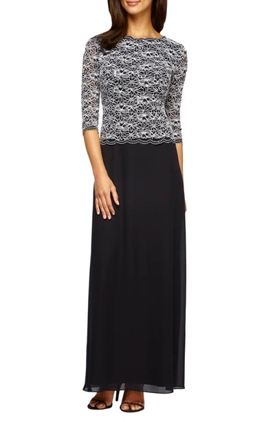 Alex Evenings Mock Two-piece A-line Gown In Black/ White