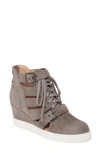 Linea Paolo Fave Cutout Wedge Sneaker In Stone Suede