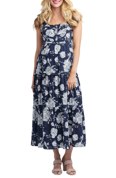 Nom Maternity Emma Maternity/nursing Midi Sundress In Floral Bouquet