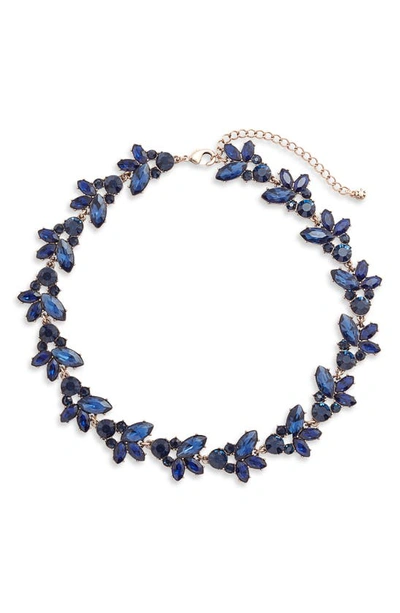 Knotty Crystal Statement Collar Necklace In Navy/ Gold