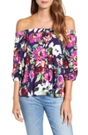 Loveappella Loveapella Floral Off The Shoulder Top In Azalea/ Plum