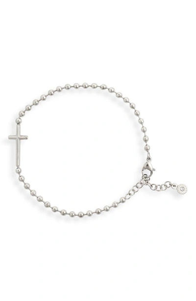 Knotty Cross Beaded Charm Bracelet In Rhodium Silver