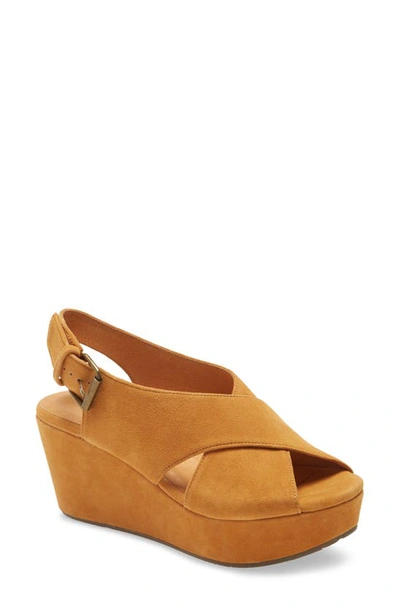 Chocolat Blu Wim Platform Wedge Sandal In Rust Suede