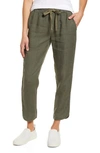 Caslonr Track Style Linen Pants In Green Beetle