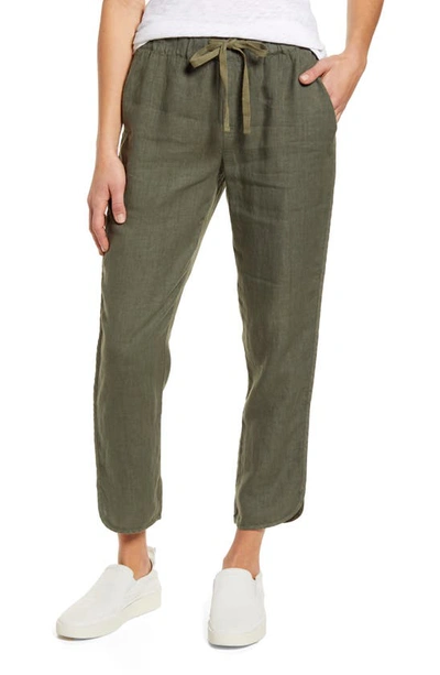 Caslonr Track Style Linen Pants In Green Beetle