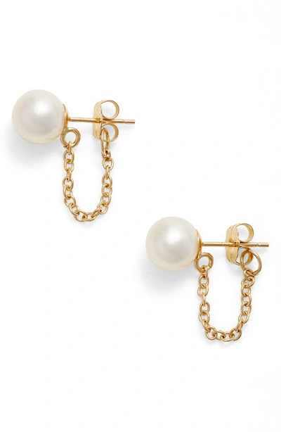 Poppy Finch Pearl Ear Chains In Yellow Gold/ White Pearl