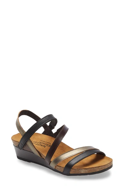 Naot Hero Strappy Wedge Sandal In Black Multicolor Leather