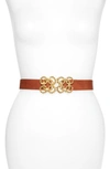 Raina Torchon Rope Buckle Leather Belt In Cognac