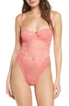 Oh La La Cheri High Leg Underwire Lace Teddy In Sugar Coral