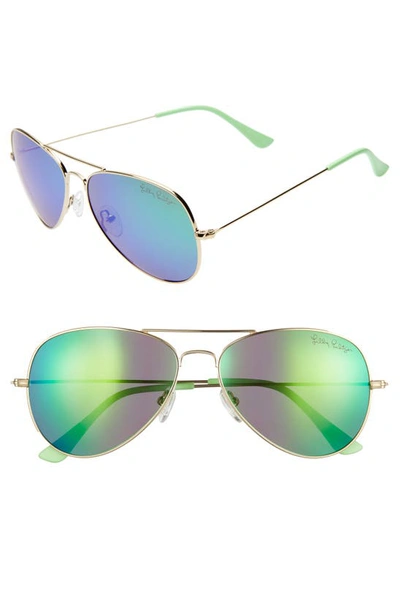 Lilly Pulitzerr Lexy 59mm Polarized Aviator Sunglasses In Shiny Gold/ Green Mirror