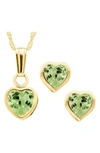 Mignonette Babies'  14k Gold Birthstone Necklace & Stud Earrings In August