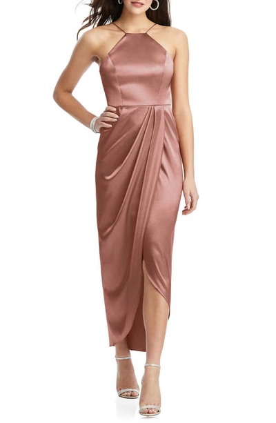 After Six Halter Midi Dress With Draped Tulip Skirt In Pink
