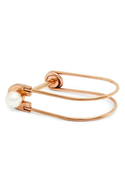 Knotty Imitation Pearl Lock Bangle In Rose Gold