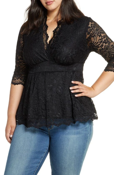 Kiyonna Linden Lace Top In Black Lace / Black Lining