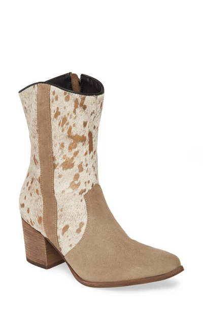 Chocolat Blu Asa Western Boot In Taupe Print Suede