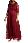 Kiyonna Leona Lace Evening Gown In Pinot Noir