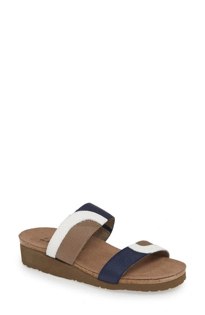 Naot Frankie Slide Sandal In White/ Blue/ Khaki Leather