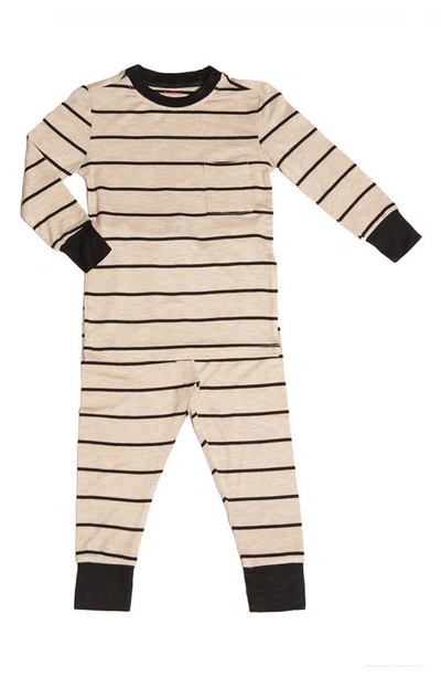 Everly By Baby Grey Fitted Two-piece Pajamas In Sand Stripe