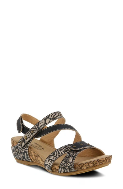 L'artiste Quilana Wedge Sandal In Black Leather