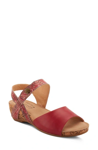 L'artiste Ceylan Wedge Sandal In Red Leather