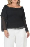 Standards & Practices Tiered Sleeve Smocked Top In Black