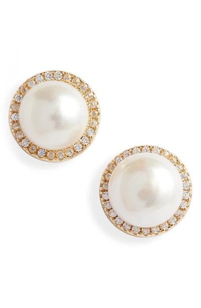 Sterling Forever Imitation Pearl Stud Earrings In Gold