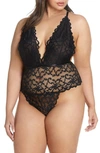 Oh La La Cheri Plus Size Jeana Lace Lingerie Teddy With Multi-strap Back In Black