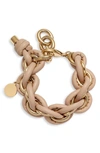 Knotty Leather Wrap Chain Bracelet In Gold/ Blush