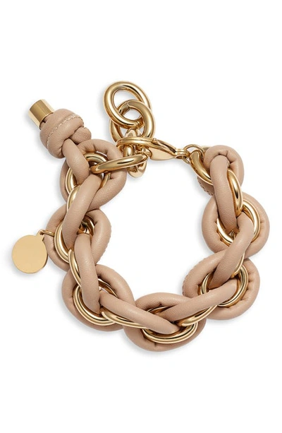 Knotty Leather Wrap Chain Bracelet In Gold/ Blush