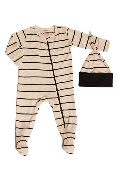 Baby Grey By Everly Grey Babies' Jersey Footie & Hat Set In Sand Stripe