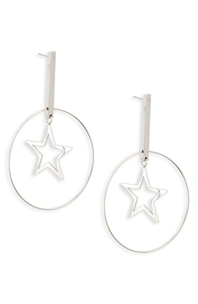 Knotty Floating Star Hoop Earrings In Rhodium Silver