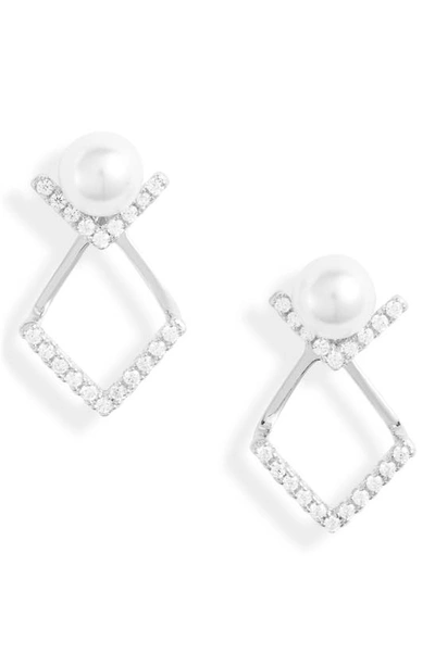 Knotty Stud Drop Earrings In Rhodium