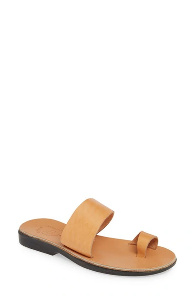 Jerusalem Sandals Abra Toe Loop Slide Sandal In Tan Leather