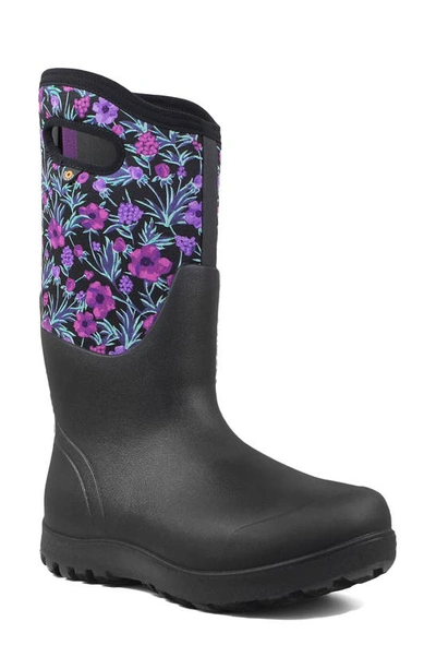 Bogs Neo Classic Tall Vine Floral Waterproof Rain Boot In Black Multicolor