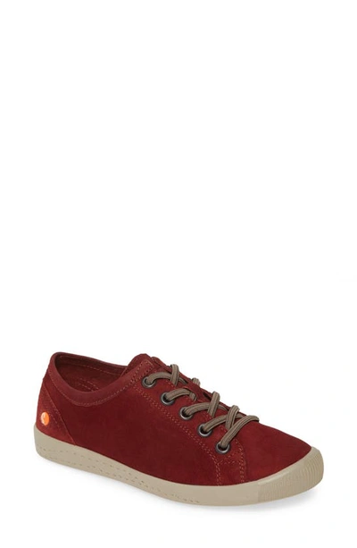 Softinos By Fly London Isla Distressed Sneaker In Dark Red Leather