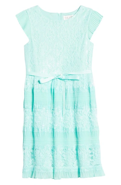 Blush By Us Angels Kids' Cap Sleeve Lace Pleated Dress In Teal