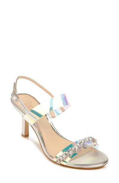 Jewel Badgley Mischka Fairwell Crystal Clear Strap Sandal In Silver Faux Leather