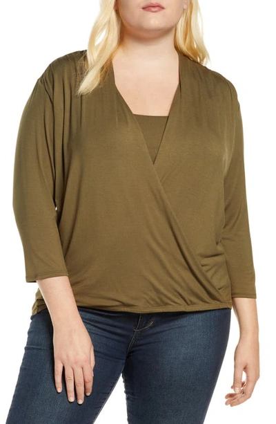 Loveappella Cross Drape Top In Olive