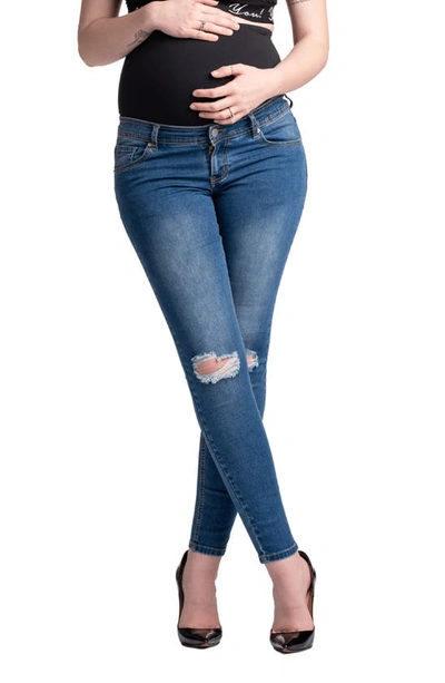 Preggo Leggings Santa Monica Ripped Skinny Maternity Jeans In Navy