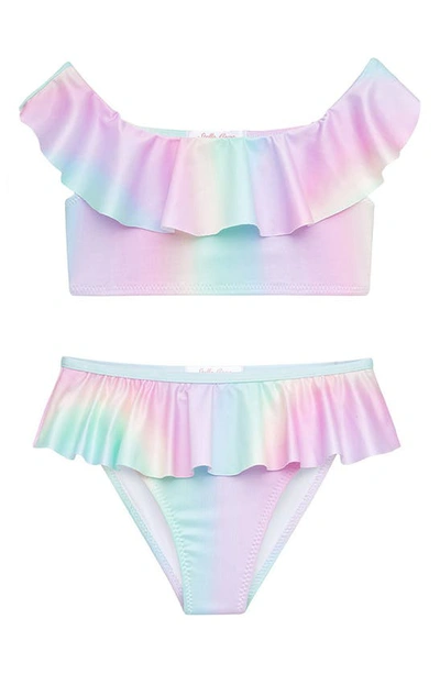 Stella Cove Kids' Girl's Rainbow Pastel Ruffle Two-piece Bikini Set In Multi
