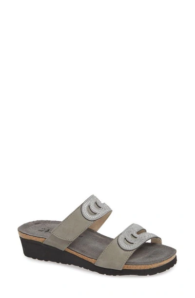 Naot Ainsley Studded Slide Sandal In Light Grey Nubuck Leather