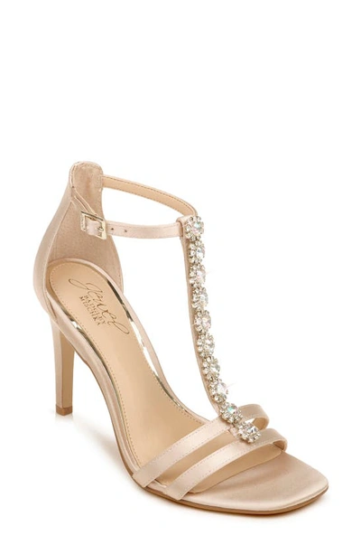 Jewel Badgley Mischka Farida Crystal Embellished T-strap Sandal In Champagne Satin